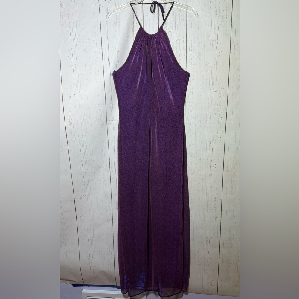 Jessica McClintock Gunne Sax Y2K Purple Shimmer Halter Keyhole Maxi Dress Size 7